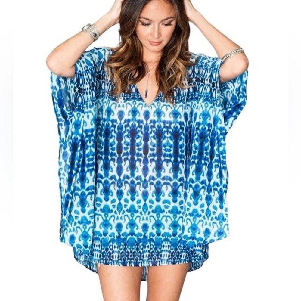 Show Me Your MuMu PETA Sheer Blue Tunic Swim Coverup Top Beach Vacation M